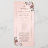 Hochzeitsprogramm für Blush Pink Gold Floral Programm (Vorderseite)