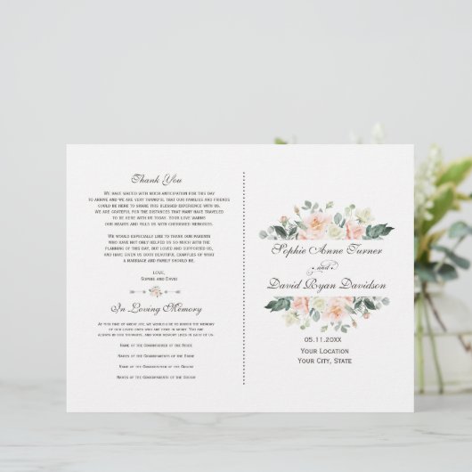 Hochzeitsprogramm für Blush White Cream Floral (Stehend Vorderseite)