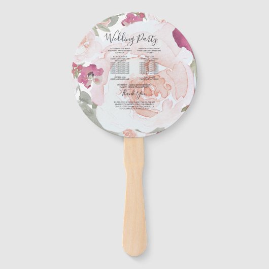 Hochzeitsprogramm für Blütenfarben in Rosa Fächer (Rückseite)