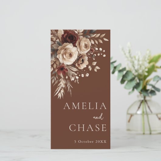 Hochzeitsprogramm für Bohemische Blume Terracotta (Stehend Vorderseite)
