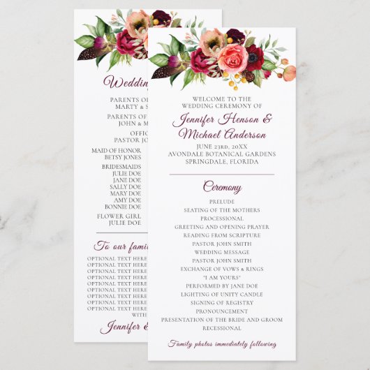 Hochzeitsprogramm für Bohemische Blumenromanen Programm (Vorne/Hinten)