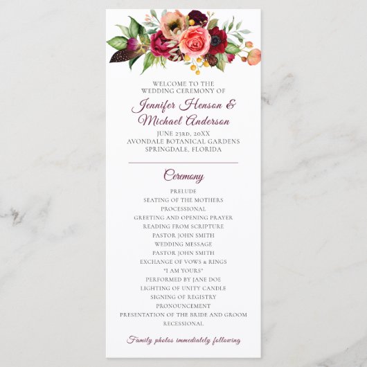 Hochzeitsprogramm für Bohemische Blumenromanen Programm (Vorderseite)