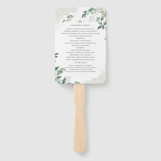 Hochzeitsprogramm für botanische Eukalyptus-Blätte Fächer (Rückseite)