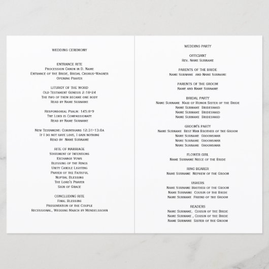 Hochzeitsprogramm für Botanische Eukalyptus-Pflanz (Rückseite)