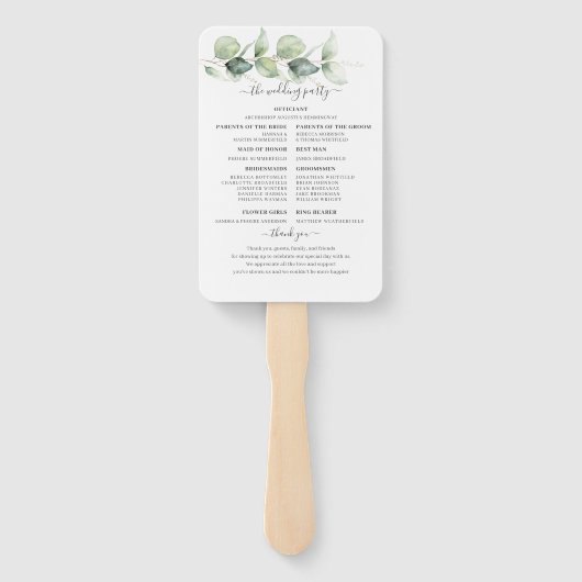 Hochzeitsprogramm für Botanische Eukalyptus-Pflanz Fächer (Rückseite)