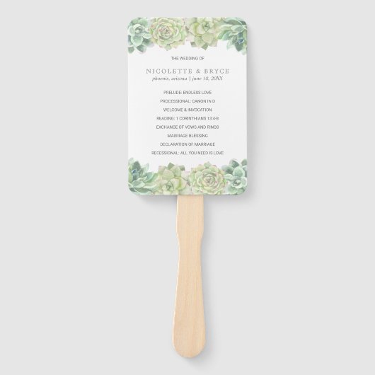 Hochzeitsprogramm für botanische grüne Sukkulente Fächer (Vorderseite)