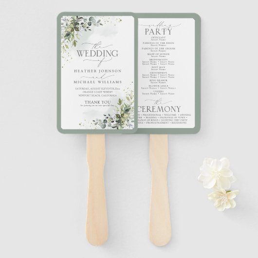 Hochzeitsprogramm für botanische Pflanzen Fächer (Vorne und Hinten)