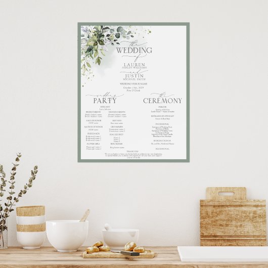 Hochzeitsprogramm für botanische Pflanzen Poster (Küche)