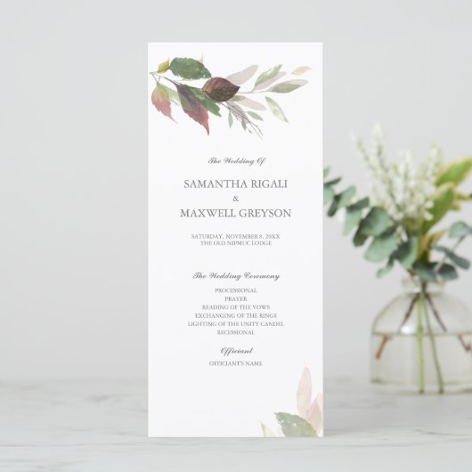 Hochzeitsprogramm für botanische Stürme Programm (Stehend Vorderseite)