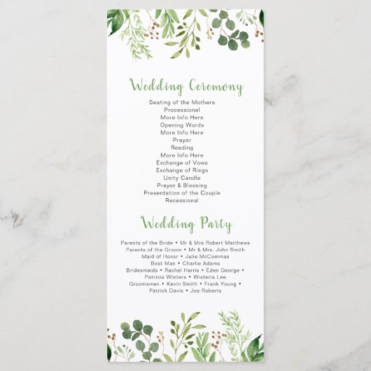 Hochzeitsprogramm für botanische Träume Programm (Rückseite)