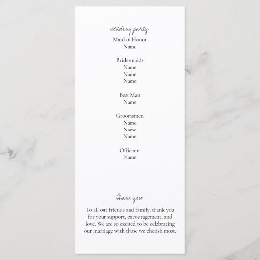 Hochzeitsprogramm für botanische Wasserfarben (Rückseite)