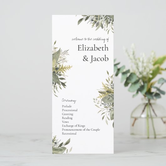 Hochzeitsprogramm für botanische Wasserfarben (Stehend Vorderseite)