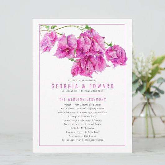 Hochzeitsprogramm für Bougainvillea Programm (Stehend Vorderseite)