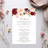 Hochzeitsprogramm für Burgund Blush Pink Garden
