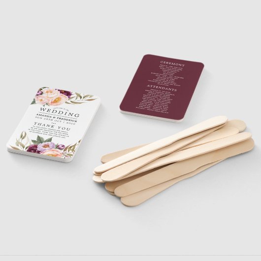 Hochzeitsprogramm für Burgund Marsala und Peach Fl Fächer (Non-assembled)