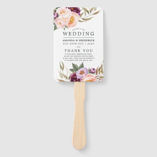 Hochzeitsprogramm für Burgund Marsala und Peach Fl Fächer (Vorderseite)