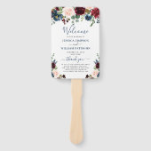 Hochzeitsprogramm für Burgund Navy Blush Floral Fächer (Vorderseite)