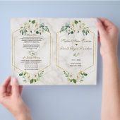 Hochzeitsprogramm für Burgund-Navy-Gold-Rahmen (Hand)