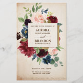 Hochzeitsprogramm für Burgund Navy Rustic Boho (Vorderseite)