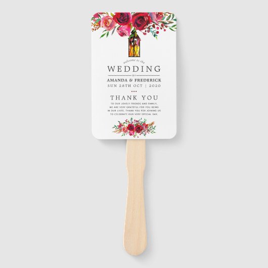 Hochzeitsprogramm für Burgund Rot und Rosa Fächer (Vorderseite)