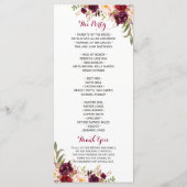 Hochzeitsprogramm für Burgund Rote Flora Programm (Rückseite)