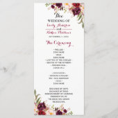 Hochzeitsprogramm für Burgund Rote Flora Programm (Vorderseite)