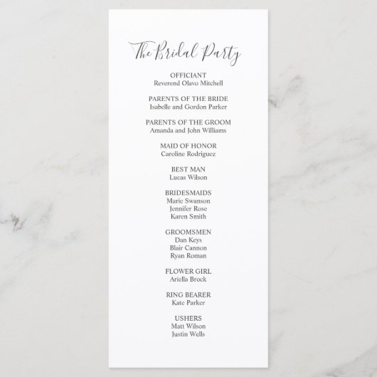 Hochzeitsprogramm für Burgund und Blauer Flora Programm (Rückseite)