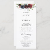 Hochzeitsprogramm für Burgund und Blauer Flora Programm (Vorne/Hinten)