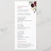 Hochzeitsprogramm für Burgund und Blüten Programm (Rückseite)