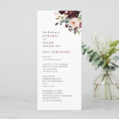 Hochzeitsprogramm für Burgund und Blüten Programm (Stehend Vorderseite)