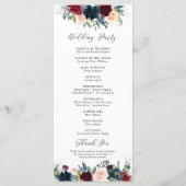 Hochzeitsprogramm für Burgund und Marinefelder Programm (Rückseite)