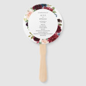 Hochzeitsprogramm für Burgund und Navy Fächer (Vorderseite)