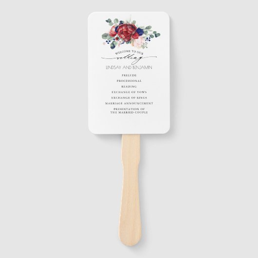 Hochzeitsprogramm für Burgund und Navy Fächer