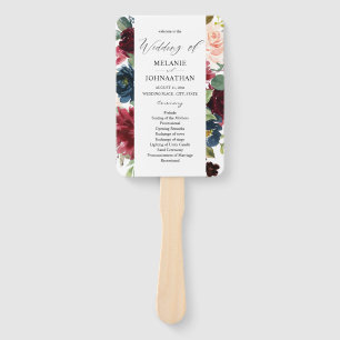Hochzeitsprogramm für Burgund und Navy Pink Blush Fächer
