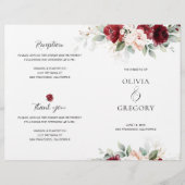 Hochzeitsprogramm für Burgund und Rosa Blüten (Vorderseite)
