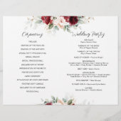 Hochzeitsprogramm für Burgund und Rosa Blüten (Rückseite)