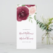 Hochzeitsprogramm für Burgunder Wasserfarben Programm (Stehend Vorderseite)