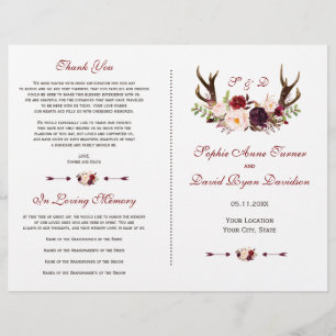 Hochzeitsprogramm für Burgundy Marsala Floral Antl