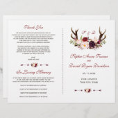 Hochzeitsprogramm für Burgundy Marsala Floral Antl (Vorne/Hinten)