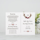 Hochzeitsprogramm für Burgundy Marsala Floral Antl (Stehend Vorderseite)