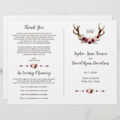 Hochzeitsprogramm für Burgundy Marsala Floral Antl (Vorne/Hinten)