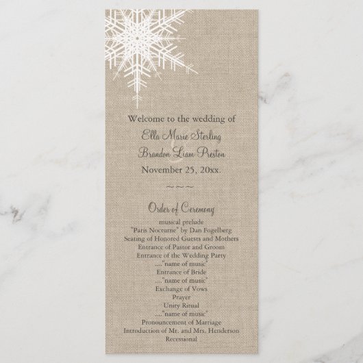 Hochzeitsprogramm für Burlap-Snowflake Programm (Vorderseite)