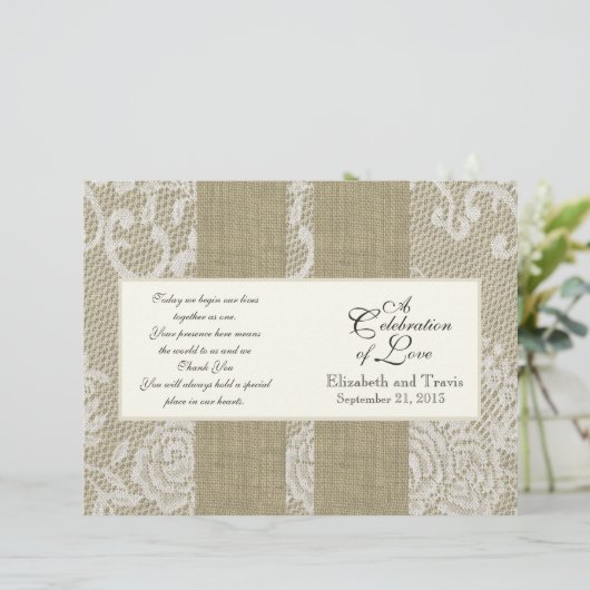 Hochzeitsprogramm für Burlap und Lace (Stehend Vorderseite)