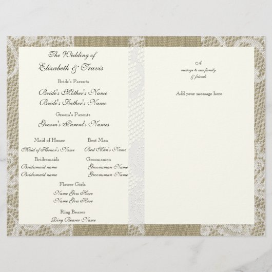 Hochzeitsprogramm für Burlap und Lace (Rückseite)