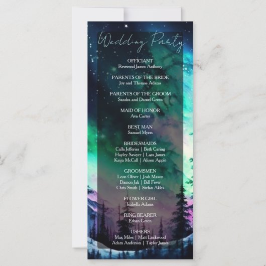 Hochzeitsprogramm für Celestial Northern Lights (Rückseite)