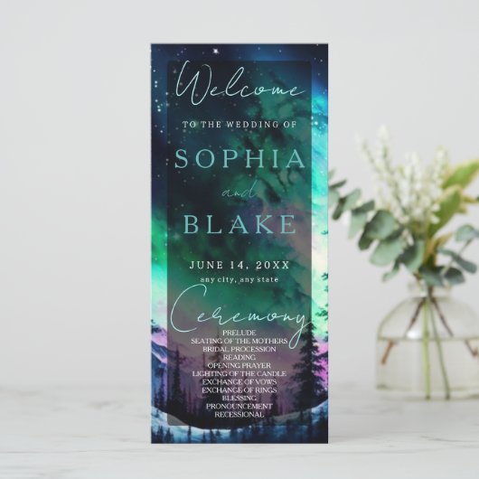 Hochzeitsprogramm für Celestial Northern Lights (Stehend Vorderseite)