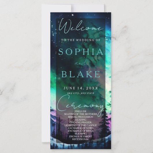 Hochzeitsprogramm für Celestial Northern Lights (Vorderseite)
