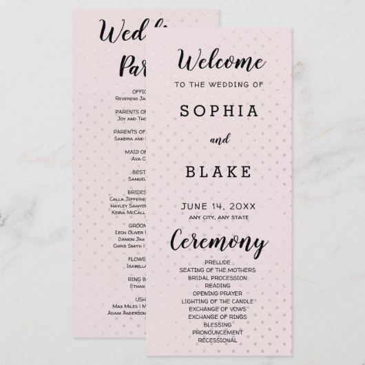 Hochzeitsprogramm für Champagner und Gold Polka Do (Vorne/Hinten)