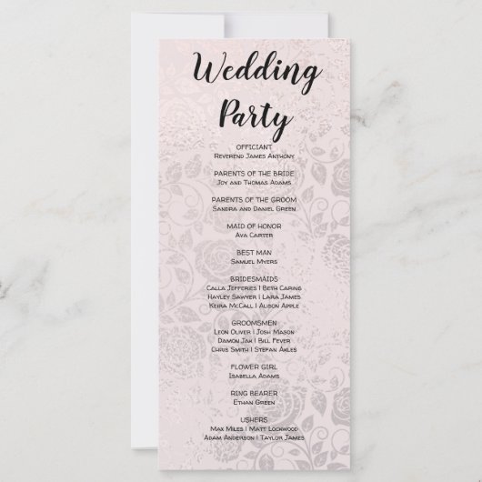 Hochzeitsprogramm für Champagnerfarbene Rose (Rückseite)