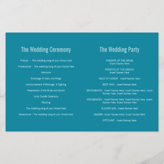 Hochzeitsprogramm für Chervil-grafische Blume (Rückseite)